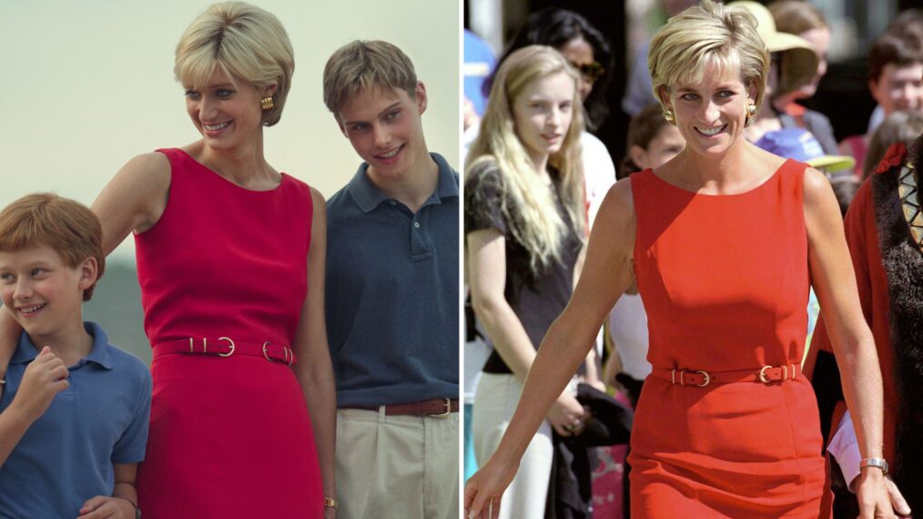 Elizabeth Debicki as Princess Diana in 'The Crown' side-by-side with the real Princess Diana