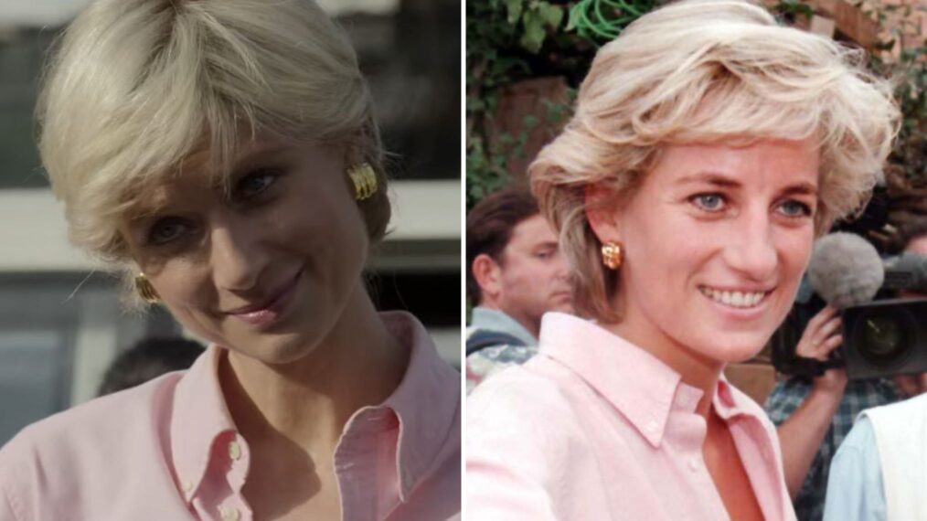 Elizabeth Debicki as Princess Diana in 'The Crown' side-by-side with the real Princess Diana