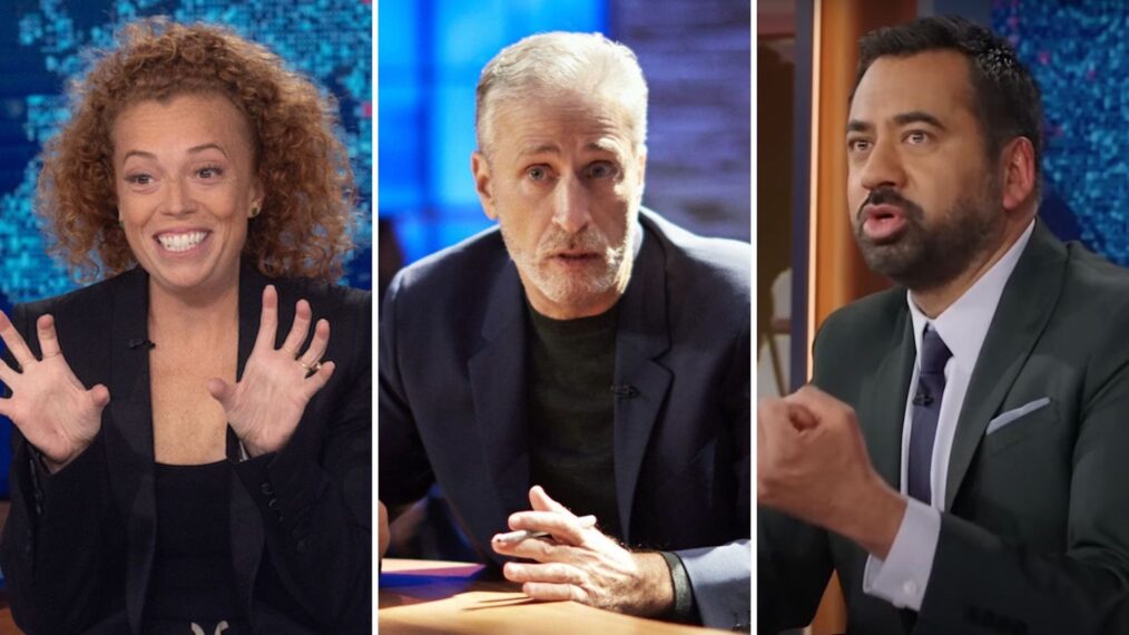 Michelle Wolf in 'The Daily Show' (L); Jon Stewart in 'The Problem with Jon Stewart' (C); Kal Penn in 'The Daily Show'