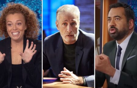 Michelle Wolf in 'The Daily Show' (L); Jon Stewart in 'The Problem with Jon Stewart' (C); Kal Penn in 'The Daily Show'