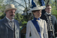 Nathan Lane as Ward McAllister and Carrie Coon as Bertha Russell in 'The Gilded Age' - Season 2, Episode 2