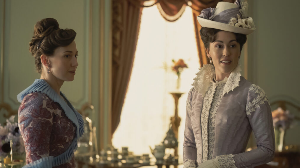 Carrie Coon as Bertha Russell, Kelley Curran as Turner/Mrs. Winterton in 'The Gilded Age' - Season 2, Episode 3