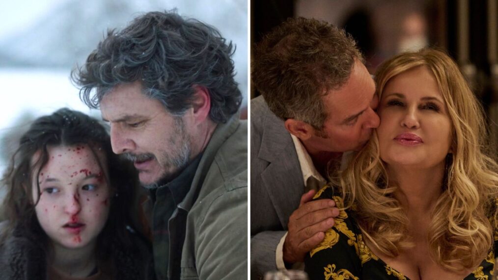 Bella Ramsey and Pedro Pascal in 'The Last of Us' (L); Tom Hollander and Jennifer Coolidge in 'The White Lotus' (R)
