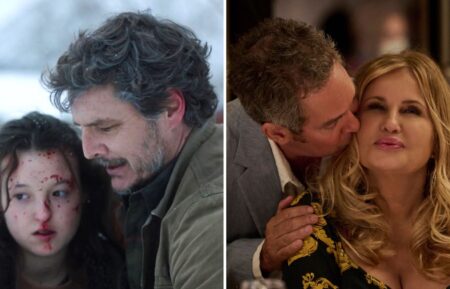 Bella Ramsey and Pedro Pascal in 'The Last of Us' (L); Tom Hollander and Jennifer Coolidge in 'The White Lotus' (R)