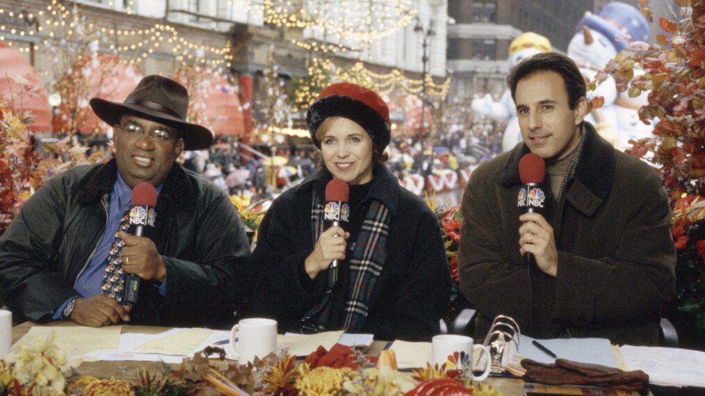 Al Roker, Katie Couric, Matt Lauer during the 1998 Macy's Thanksgiving Day Parade