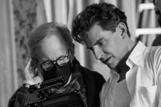 Producer Steven Spielberg and Writer/Director/Producer Bradley Cooper as Leonard Bernstein on the set of 'Maestro.'