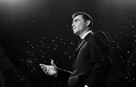 American writer and actor Rod Serling introduces an episode of his television show 'The Twilight Zone' entitled 'Cavender is Coming'