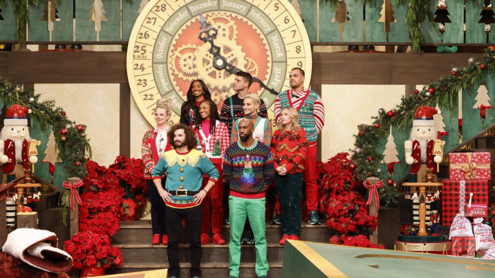 Nicole Franzel, Cameron Hardin, Taylor Hale, Danielle Reyes, Cody Calafiore, Xavier Prather, Frankie Grande, Britney Haynes, and Josh Martinez in Big Brother Reindeer Games