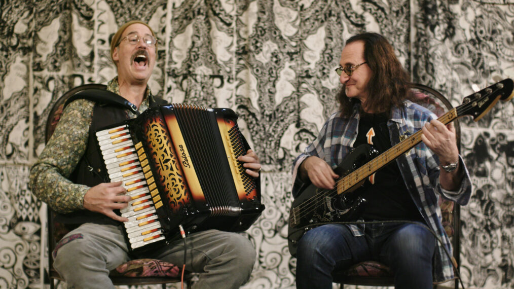 Krist Novoselic and Geddy Lee in 'Geddy Lee Asks: Are Bass Players Human Too?' on Paramount+