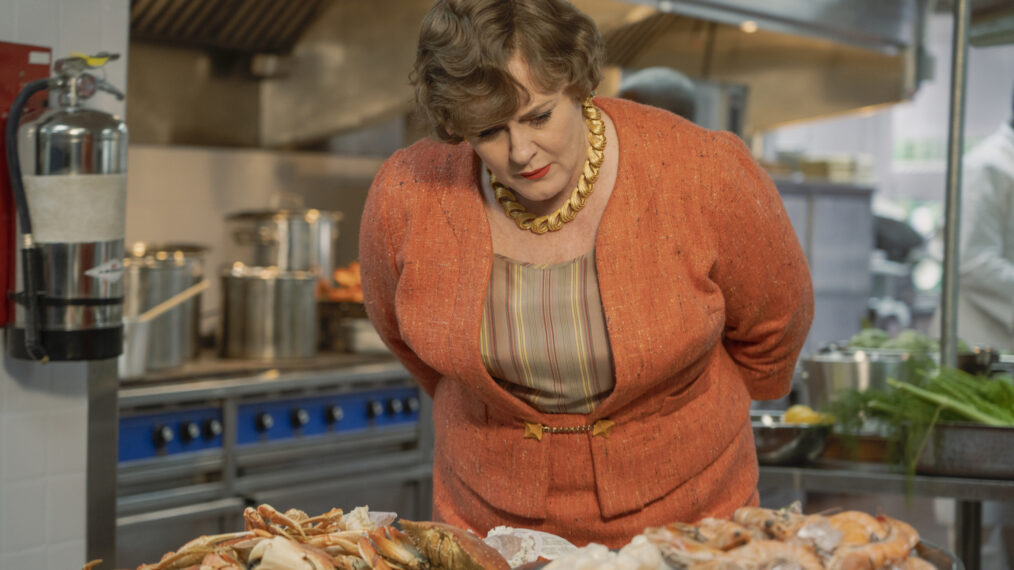Sarah Lancashire as Julia Child inspecting food in the White House kitchen in 'Julia' - Season 2, Episode 7