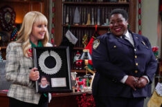 Melissa Rauch as Abby Stone, Lacretta as Gurgs in 'Night Court' Christmas episode