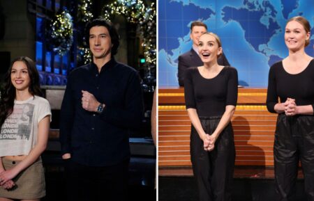 Olivia Rodrigo with Adam Driver and Chloe Fineman with Julia Stiles on 'Saturday Night Live'