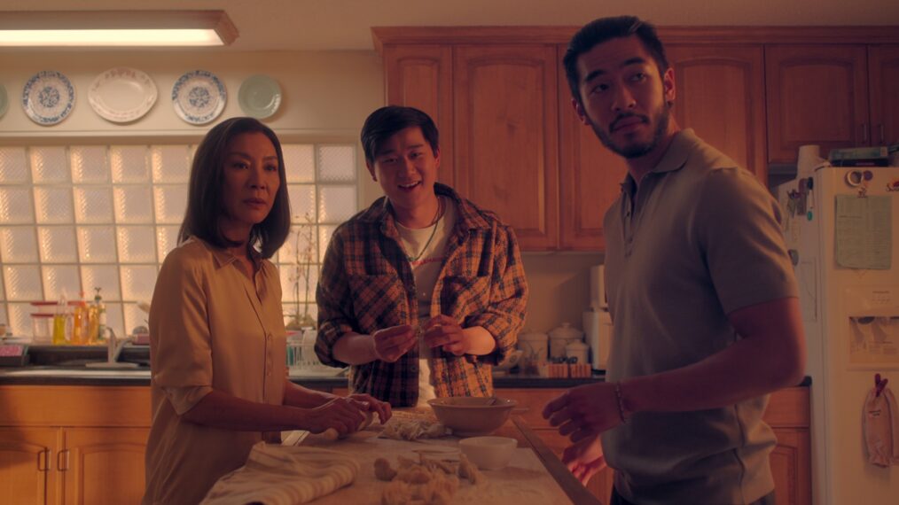 Michelle Yeoh as Mama Sun, Sam Song Li as Bruce Sun, Justin Chien as Charles Sun in 'The Brothers Sun'