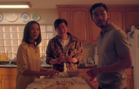 Michelle Yeoh as Mama Sun, Sam Song Li as Bruce Sun, Justin Chien as Charles Sun in 'The Brothers Sun'