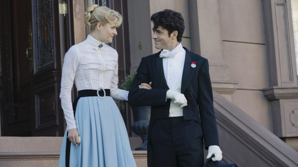 Louisa Jacobson and Harry Richardson as Marian Brook and Larry Russell in 'The Gilded Age' Season 2