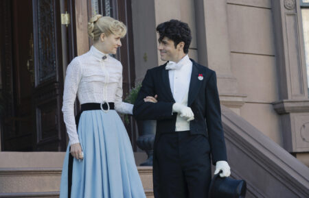 Louisa Jacobson and Harry Richardson as Marian Brook and Larry Russell in 'The Gilded Age' Season 2