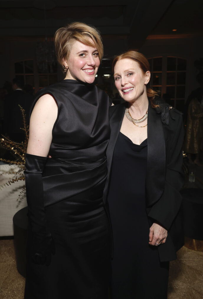 Greta Gerwig and Julianne Moore attend the 2024 Golden Globe Netflix After Party