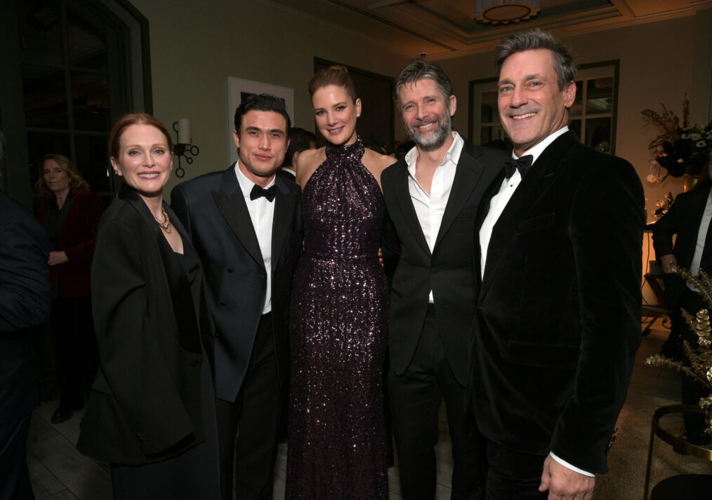 Julianne Moore, Charles Melton, Anna Osceola, Bart Freundlich, and Jon Hamm attend Netflix's 2024 Golden Globe After Party at Spago on January 07, 2024 in Beverly Hills, California.