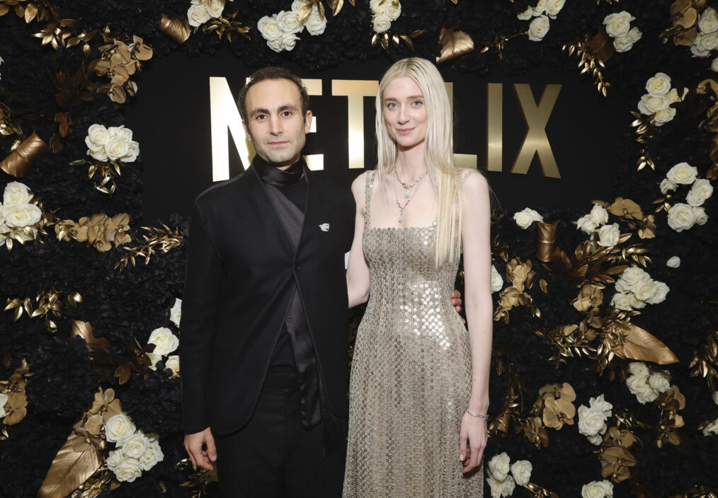 Khalid Abdalla and Elizabeth Debicki attend Netflix's 2024 Golden Globe After Party at Spago on January 07, 2024 in Beverly Hills, California.