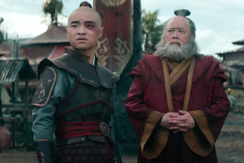 Dallas Liu as Prince Zuko, Paul Sun-Hyung Lee as Iroh in season 1 of Avatar: The Last Airbender