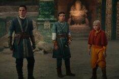 Ian Ousley as Sokka, Kiawentiio as Katara, Gordon Cormier as Aang in season 1 of Avatar: The Last Airbender