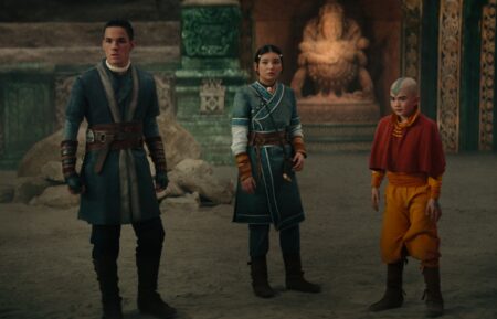 Ian Ousley as Sokka, Kiawentiio as Katara, Gordon Cormier as Aang in season 1 of Avatar: The Last Airbender