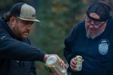 Rick Ness pouring gold as Zee Zaremba watches on during a gold weigh in Gold Rush