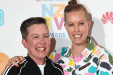Karen O'Leary from Wellington Paranormal with partner Kerryn Pollock attend the 2019 NZ Television Awards at the Aotea Centre on November 21, 2019
