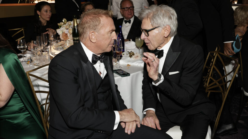 Kevin Costner and Harrison Ford at the 81st Annual Golden Globe Awards