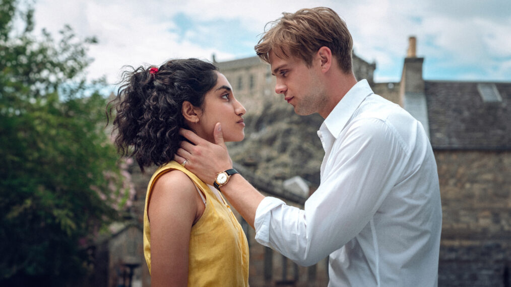 Ambika Mod and Leo Woodall in 'One Day' on Netflix
