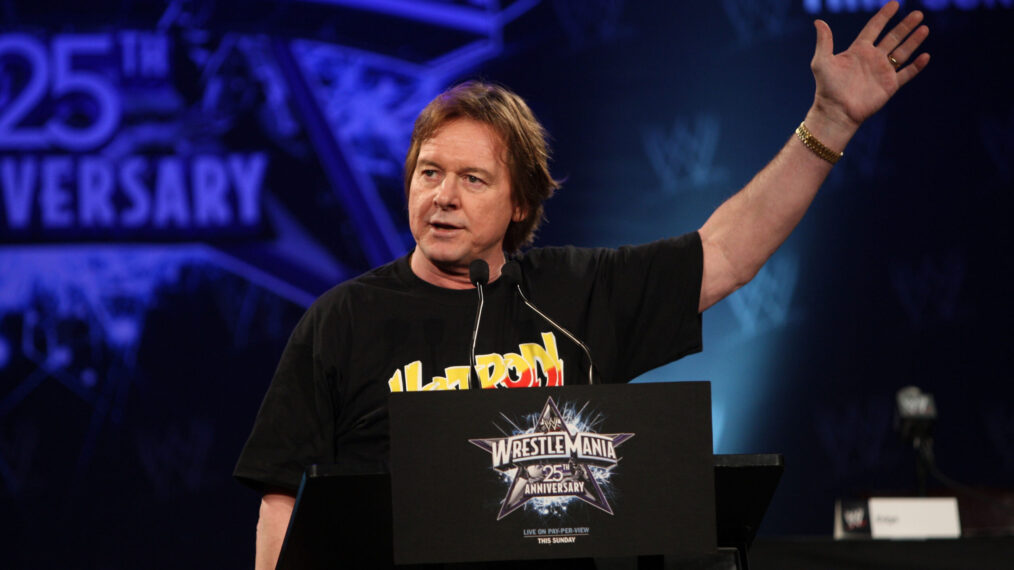 Wrestler 'Rowdy' Roddy Piper attends the WrestleMania 25th anniversary press conference at the Hard Rock Cafe