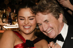 Selena Gomez and Martin Short at the 81st Annual Golden Globe Awards, airing live from the Beverly Hilton in Beverly Hills, California on Sunday, January 7, 2024, at 8 PM ET/5 PM PT, on CBS and streaming on Paramount+. Photo: Francis Specker/CBS ©2024 CBS Broadcasting, Inc. All Rights Reserved.