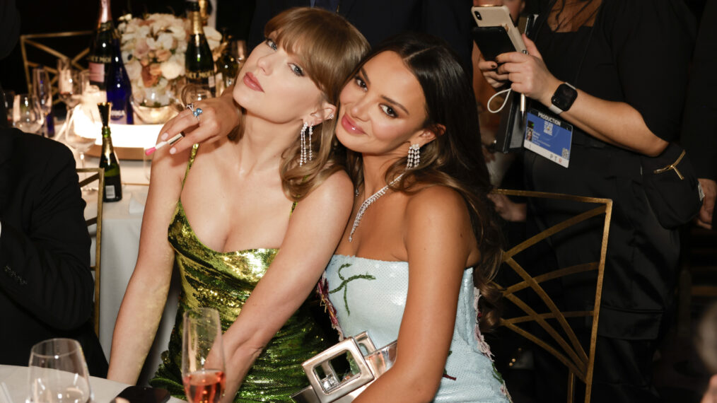 Taylor Swift at the 81st Annual Golden Globe Awards, airing live from the Beverly Hilton in Beverly Hills, California on Sunday, January 7, 2024, at 8 PM ET/5 PM PT, on CBS and streaming on Paramount+. Photo: Francis Specker/CBS ©2024 CBS Broadcasting, Inc. All Rights Reserved.