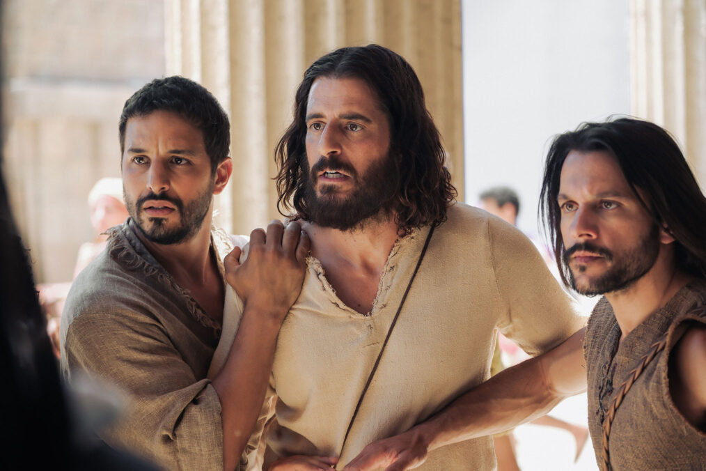 Alaa Safi as Simon the Zealot, Jonathan Roumie as Jesus, and Shahar Isaac as Simon Peter in 'The Chosen'