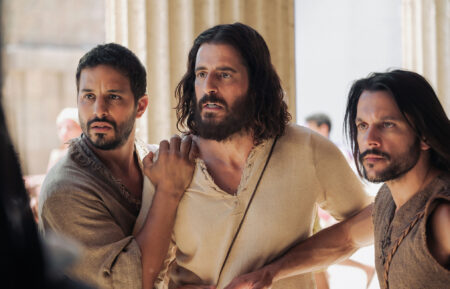 Alaa Safi as Simon the Zealot, Jonathan Roumie as Jesus, and Shahar Isaac as Simon Peter in 'The Chosen'