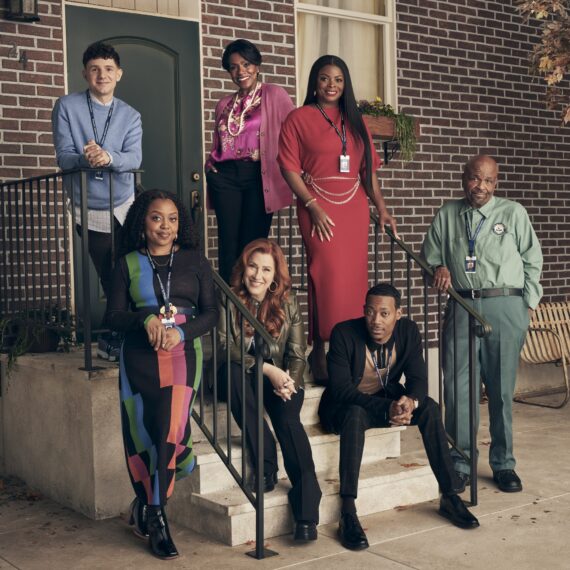 Quinta Brunson as Janine, Sheryl Lee Ralph as Barbara, Tyler James Williams as Gregory, Janelle James as Ava, Lisa Ann Walter as Melissa, Chris Perfetti as Jacob, and William Stanford Davis as Mr. Johnson for 'Abbott Elementary' Season 3