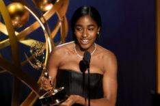Ayo Edebiri accepts the Outstanding Supporting Actress in a Comedy Series award for 'The Bear' onstage during the 75th Primetime Emmy Awards
