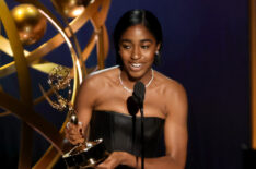 Ayo Edebiri accepts the Outstanding Supporting Actress in a Comedy Series award for 'The Bear' onstage during the 75th Primetime Emmy Awards