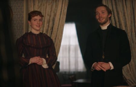Hannah Onslow as Emily Dunn, Toby Regbo as Reverend James Trenchard in 'Belgravia: The Next Chapter' - Season 1, Episode 3