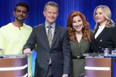 Utkarsh Ambudkar, Ken Jennings, Lisa Ann Walter, and Mira Sorvino in 'Celebrity Jeopardy!'