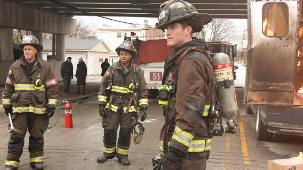 Taylor Kinney as Kelly Severide, Daniel Kyri as Darren Ritter, Jake Lockett as Sam Carver in 'Chicago Fire' - Season 12