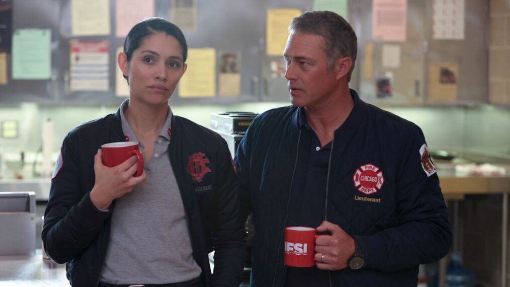 Miranda Rae Mayo as Stella Kidd and Taylor Kinney as Kelly Severide in 'Chicago Fire' Season 12 Episode 3