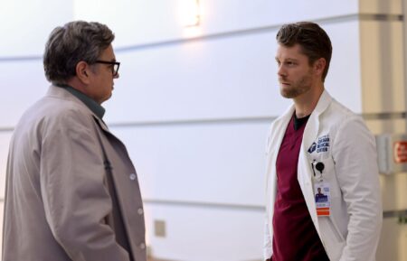 Oliver Platt as Dr. Daniel Charles and Luke Mitchell as Dr. Mitch Ripley in the 'Chicago Med' Season 9 Premiere
