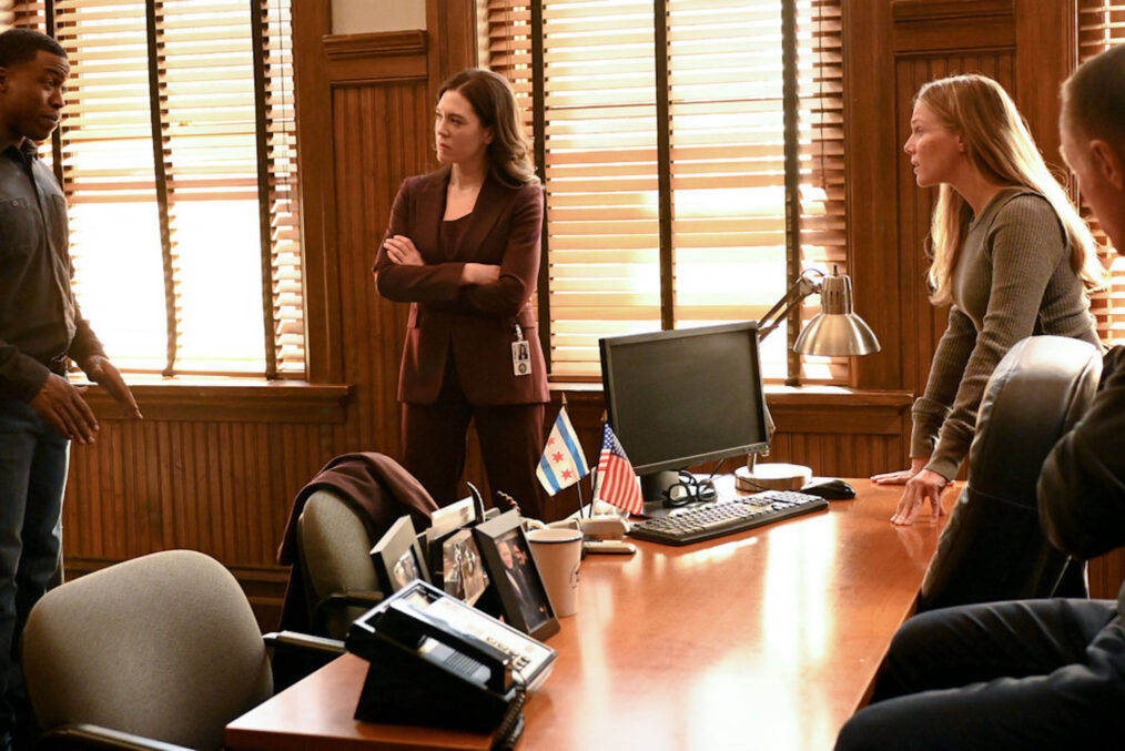 Jason Bowen as Dr. Julian Mitchell, Sara Bues as Asa Chapman, Tracy Spiridakos as Hailey Upton in 'Chicago P.D.' Season 11 Episode 1