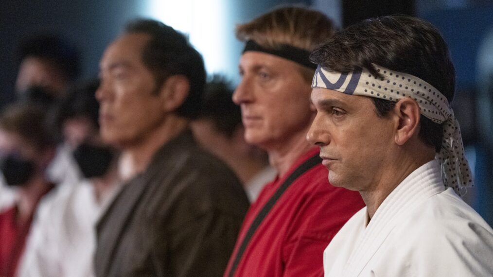 Yuji Okumoto as Chozen Toguchi, William Zabka as Johnny Lawrence, Ralph Macchio as Daniel LaRusso in 'Cobra Kai' - Season 5, Episode 8