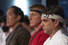Yuji Okumoto as Chozen Toguchi, William Zabka as Johnny Lawrence, Ralph Macchio as Daniel LaRusso in 'Cobra Kai' - Season 5, Episode 8