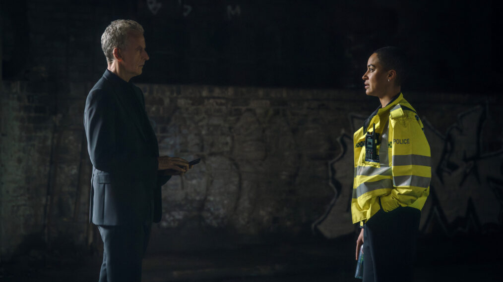 Peter Capaldi as Daniel Hegarty and Cush Jumbo as June Lenker in 'Criminal Record' - Season 1, Episode 3