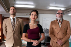Jules (Hugo Diego Garcia), Teddy Goh (Angela Zhou), and Rufus Cotesworth (Mandy Patinkin) in 'Death and Other Details' - Season 1, Episode 1 - 'Rare'