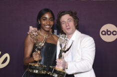 Ayo Edebiri and Jeremy Allen White at The Walt Disney Company's Emmy Awards Party held at Otium on January 15, 2024 in Los Angeles, California.