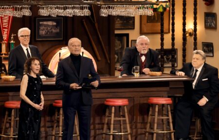 Ted Danson, Rhea Perlman, Kelsey Grammer, John Ratzenberger, George Wendt speak onstage during the 75th Primetime Emmy Awards